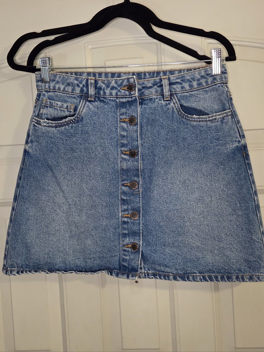 Classic Button-Front Denim Mini Skirt - Light Blue